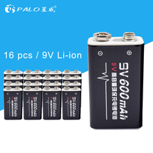 16 pack 600mAh Li-ion 9V 6f22 6F22X 6LR61 Rechargeable Batteries For Smoke detectors Wireless Microphones radio, camera, toys 2024 - buy cheap