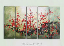100% Hand Painted 5 Piece Set Modern Red Plum Flower Oil Painting On Canvas Home Wall Decoration Art Picture For Living Room 2024 - buy cheap