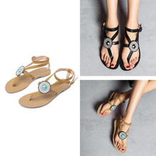 PXELENA-Sandalias planas de playa para mujer, chanclas con cuentas de cristal, informales, cómodas, talla grande 43 2024 - compra barato