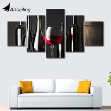 Pintura decorativa 5 peças armário do vinho para a cozinha hd impresso pintura em tela sala de impressão decoração cartaz imagem da lona arte 2024 - compre barato