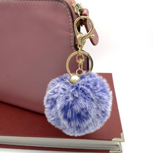 Plating gold Fur Pom Pom Key Chain 8cm Metal Fur Ball Keyring Key Chain Genuine Rabbit Fur Ball Keychain Women Bag Charm 2024 - buy cheap