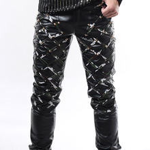 Fashion Personality Men's Camouflage Leather Pants NightClub Male Singer DJ stage Performance Trousers dancer show costumes 2024 - buy cheap