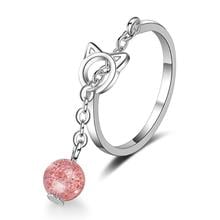 New Pink Strawberry Crystal Moonstone Cat Rings For Women 925 Sterling Silver Jewelry Personality Party Gift Rings Anillos SAR73 2024 - buy cheap