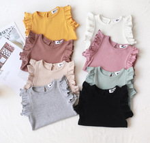 2019 Brand New Baby Infant Toddler Kids Clothes Baby Girl T-shirt Tops Children's Ruffle Sleeveless Casual Blouse Tees Outfits 2024 - buy cheap