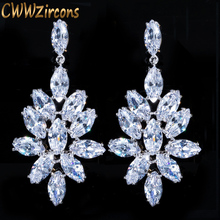 Cwwzircons-brinco de cristal cz branco com pingente longo longo, acessório de joia, para casamento, festa de noiva, cz039 2024 - compre barato