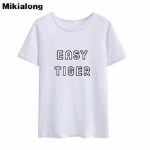 Mikialong camiseta engraçada tigre feminina, camisetas básicas estampadas brancas de verão 2018, camisetas femininas de algodão 2024 - compre barato