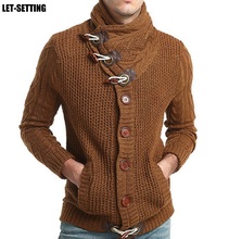 Loose Fit Warm Knitting Horns Buckle Thick Hedging Turtleneck Jumper Men Coat Autumn Fashion Slim Casual Cardigan Male Sweater 2024 - buy cheap