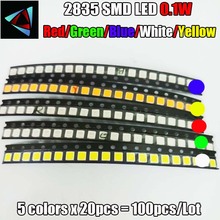 100 pces 2835 0.1 w smd led 5 cores x 20 pces diodos smd led 2835 diodo emissor de luz vermelho/amarelo/verde/branco/azul 2024 - compre barato