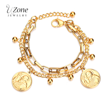 UZone Multi-layer Stainless Steel Figaro Chain Bracelet Gold Jesus Charm Bracelet For Women Christ Prayer Gift Drop Shipping 2024 - buy cheap