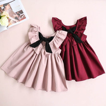 Cute Toddler Girls Dress Sleeveless Backless Cotton Bow A Line Pleated Dress Summer 2022 Solid Children Dresses Girls Clothes 2024 - buy cheap