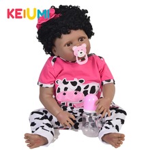 23 Polegada preto reborn boneca de corpo inteiro silicone vinil boneca renascer bebê princesa dos desenhos animados curvo cabelo brinquedos do bebê menina presente natal 2024 - compre barato