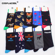 Happy Cactus/Penguin/Cherry/National Flag Funny Socks Art Creative Pattern Wedding Socks Men Harajuku Business Calcetines Hombre 2024 - buy cheap