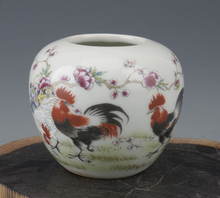 Elaborate Chinese Classical Handwork Porcelain Antique Bird Food Jar Painted with Flowers and Cocks 2024 - buy cheap