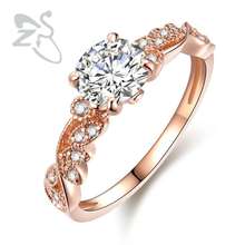 ZS Wedding Rings for Women Crystal Flower Leaf Rings for Women Rose Gold CZ Zircon Ring Engagement Wedding Bands bague femme 2024 - buy cheap