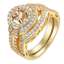 Hainon Gold Color Ring Sets For Engagement Trendy Women cz Zircon Princess Hot Sale 3pcs 6-10 Wedding RINGS Set Jewelry 2024 - buy cheap
