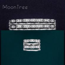 MoonTree Luxury Wave Shiny Geometry AAA Cubic Zirconia Women Width Feather Geometry Baguette Bracelet Bangle And Ring Se 2024 - buy cheap
