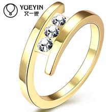 Anel de noivado feminino, joia dourada com strass para presente de aniversário 2024 - compre barato