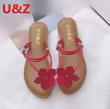 New Summer women beach sandals on Vacation White/Black,Holiday slippers beach flats 5 leaves flowers soft slippers Red/Silver 2024 - buy cheap