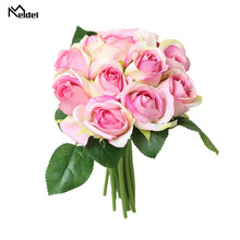 Meldel novia boda ramo de dama de honor de seda Artificial de la flor de poliéster 9 cabezas Rosa ramo de flores de la boda de DIY suministros 2024 - compra barato