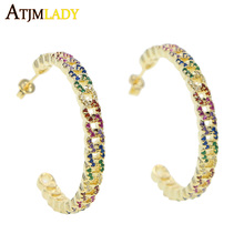 2019 Oorbellen Aros Aros Mujer Oreja Hot Selling Cuban Chain 38mm Earrings Rainbow Cz Circle Simple Big Color Hoop For Women 2024 - buy cheap