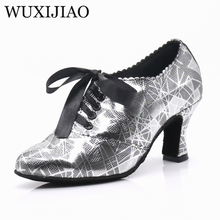 WUXIJIAO New PU Low Heels Black Shoes For Women Closed Toe Jazz Samba Teachers Dance Shoes Ballroom Salsa Latin Dance Shoes 2024 - buy cheap