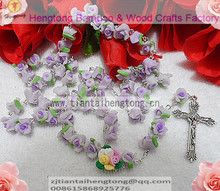 4pcs/set Handmade catholic Rosary necklace beautiful violet Soft Cerami beads rose rosary catholic crucifix Necklace free ship 2024 - buy cheap