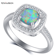 ROLILASON Accessories Rings Green Fire Opal for girlfriend gift silver plated  Party jewelry USA Sz #6#7#8#9 #10 OR900 2024 - buy cheap
