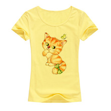 Camisa de manga curta estampada feminina, camiseta de gato fofo, moderna, casual, a54, 2017 2024 - compre barato