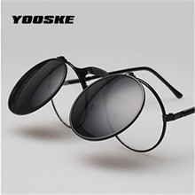 Солнцезащитные очки YOOSKE в металлической оправе для мужчин и женщин, брендовые круглые зеркальные солнечные очки-раскладушки в стиле стимпанк 2024 - купить недорого