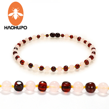 HAOHUPO Customizable Amber Bracelets with Natural Rose Quartz Original Jewelry for Adult Baby Anklets Fancy Baltic Amber Gift 2024 - buy cheap