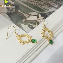 100% 925 Sterling Silver 18k Gold Drop Long Earrings For Women Vintage Green Glass Branch Earings Fine Jewelry Fancy Flyleaf 2024 - buy cheap