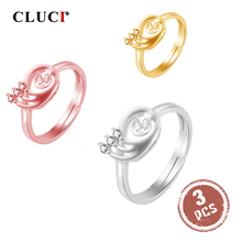 CLUCI 3pcs Silver 925 Zircon Ring Jewelry Women Adjustable Pearl Ring Jewelry 925 Sterling Silver Feather Ring SR2183SB 2024 - buy cheap