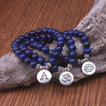 6 MM o 8 MM pulsera de lapislázuli Natural Buda de moda OM Lotus Yoga pulseras joyería para hombre y mujer cuentas de Bule de diseño Simple 2024 - compra barato