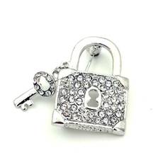 1.25 Inch Silver Plated Clear Rhinestone Crystal Diamante Lock and Key Brooch 2024 - buy cheap