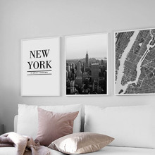 New York City Map Building Wall Art Canvas Painting Nordic Posters And Prints Black White Wall Pictures For Living Room Decor 2024 - buy cheap