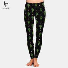 Letsfind mulheres calças de cintura alta moda cactus impressão aptidão elástica 220gsm duplo lado escovado leite seda imprimir leggings 2024 - compre barato