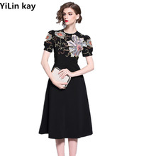 Yilin kay alta qualidade 2019 vestido de pista verão moda feminina manga curta do vintage vestido bordado 2024 - compre barato