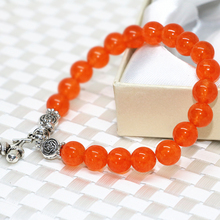 8mm orange chalcedony natural stone jades beaded bracelets original women girl Tibet silver-color pendant jewelry 7.5inch B2048 2024 - buy cheap