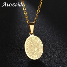 Atoztide Women Virgin Guadalupe Oval Coin Necklace Pendant Stainless Steel Gold  Chain Necklace Religious Jewelry 2024 - buy cheap