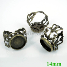 14mm Bronze tone Hollow Flower Round Bezel Pad Adjustable Ring Blank Bases Settings 2024 - buy cheap