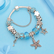Azul serie con diseño marino clave estrella de cristal colgante encanto pulsera de plata de Color del Animal de mar de pulseras para los niños de la joyería de Diy 2024 - compra barato