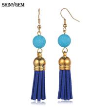 ShinyGem Bohemian Tassel Long Earrings Blue/Rose Crystal Ball Drop Earrings Original Handmade Fashion Dangle Earrings For Women 2024 - buy cheap