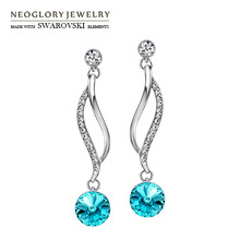Neoglory Austria Rhinestone & Czech Rhinestone Dangle Long Earrings Colorful Fashion Elegant Round Stone Women Wholesale Gift 2024 - buy cheap