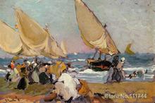 Barco de vela de playa, en un día ventoso, Valencia, Joaquin, Sorolla y Bastida, lienzo pintado a mano de alta calidad 2024 - compra barato