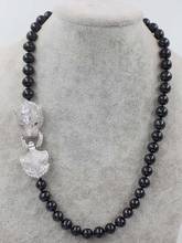 freshwater pearl near round 9-10mm black necklace   18inch wholesale beads nature FPPJ woman 2024 - buy cheap