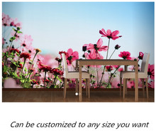 Envío Gratis personalizado-moderno mural en 3D de pared de flores de color rosa iluminada con sol, sofá, dormitorio, TV, papel tapiz 2024 - compra barato