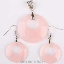 New Rose Pink Quartz Donut Beads Pendant & Dangle Earrings Jewelry 1 Set 2024 - buy cheap