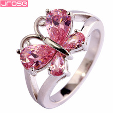 JROSE Wholesale Fashion Butterfly Pink CZ SilverPlated Ring Size 6 7 8 9 10 11 Women Beauty Super Sparking Jewelry 2024 - buy cheap