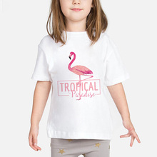Белые рубашки CDJLFH для девочек, летняя хлопковая Милая футболка с милым принтом фламинго и животных, эстетичная Детская рубашка в стиле Харадзюку для девочек, одежда для подростков 2024 - купить недорого