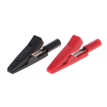 OOTDTY 2 Pcs Insulated Alligator Clip 2mm Banana Female Adapter Meter Test Probe Black Red 2024 - buy cheap